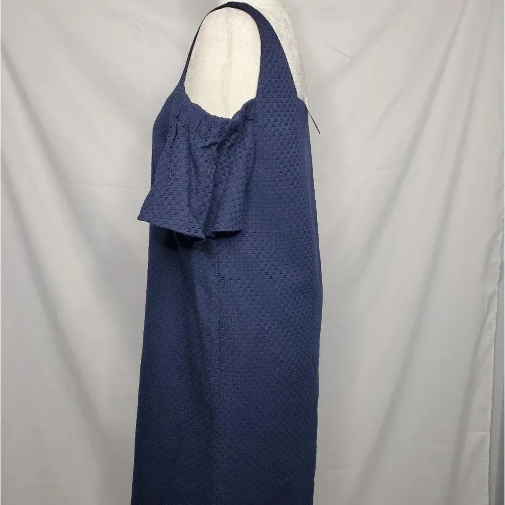 NEW‎ J CREW dress navy blue cold shoulder basket weave shift M